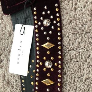 Burgundy velvet belt w/ gold and silver accents